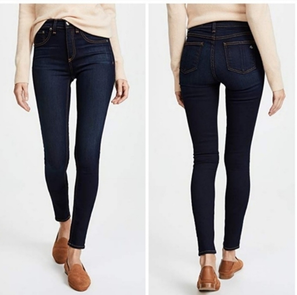 Rag & Bone High-Rise Skinny Jeans in Bedford Dark Blue Rinsed Wash Size 25